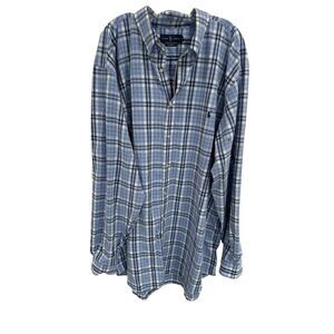 NWT‎ Ralph Lauren Men's Sz 3XL Tall Blue Plaid Long Sleeve Button-Up Shirt
